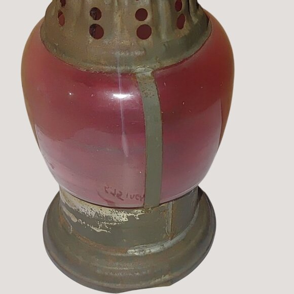 Antique Ice Skating Handheld Red Glass Metal Lantern Lamp Rustic Patina Small - Picture 3 of 13